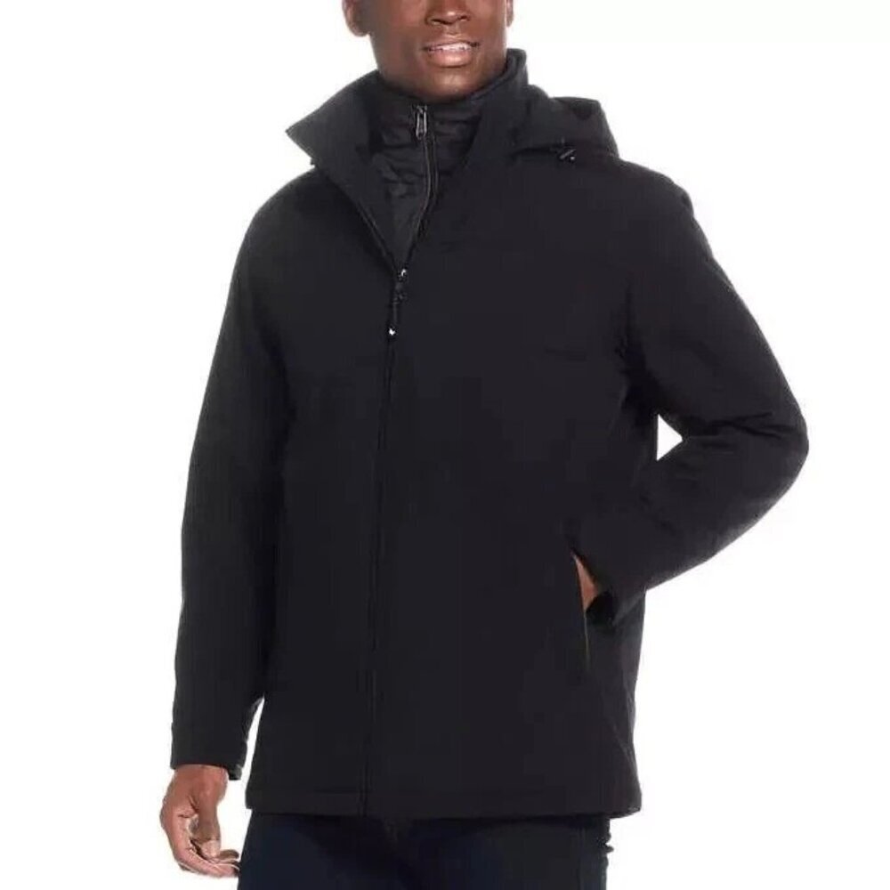 NEW Weatherproof Men's M Stretch Tech Black Hooded Jacket Windbreaker  Jck46